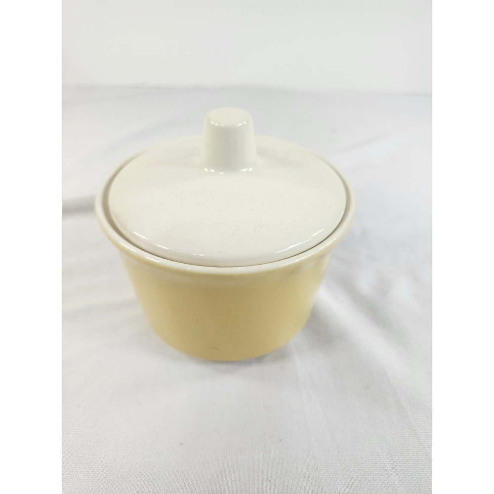 Vintage Mid Century Modern Ceramic Sugar Bowl with Lid Yellow Cream MCM Retro